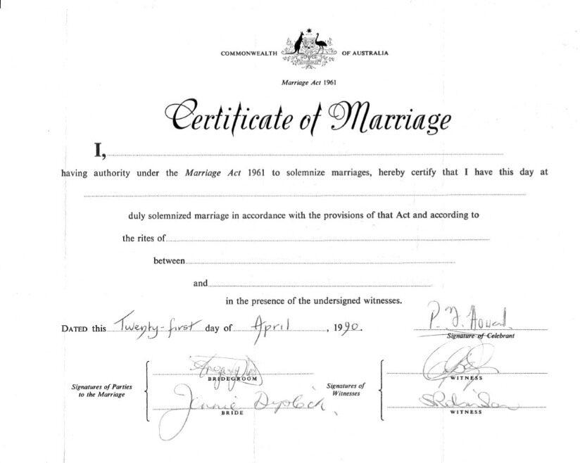 Australia Marriage registrar certificate of marriage template in PSD format