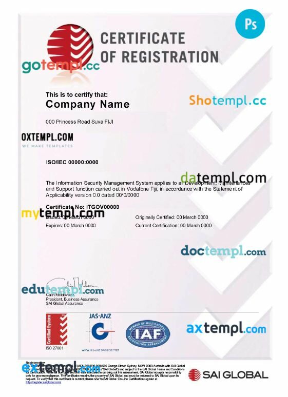 Australia company registration certificate PSD template