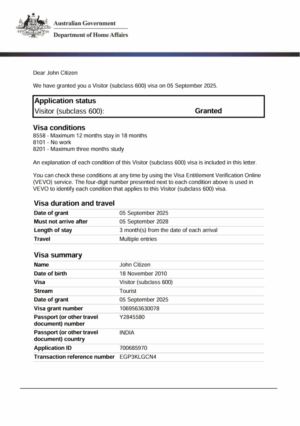 Australia e-visa template in Word and PDF formats, version 2
