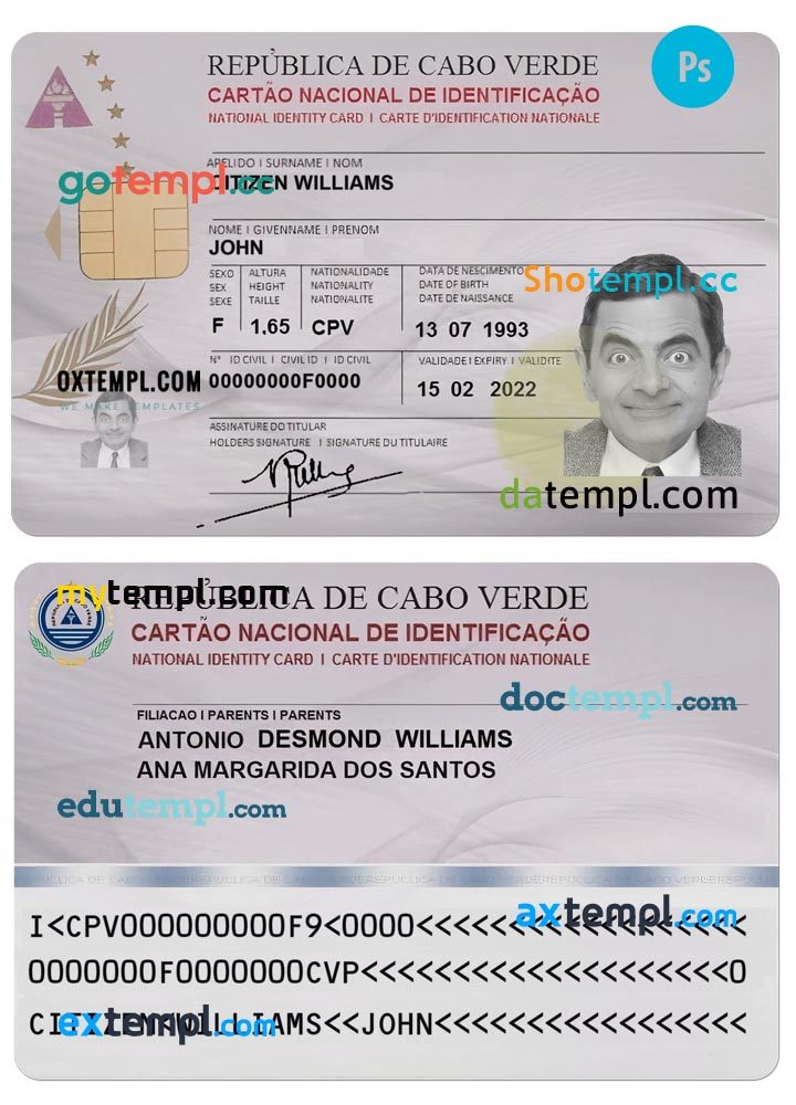 Cabo Verdean id card download PSD example, with fonts