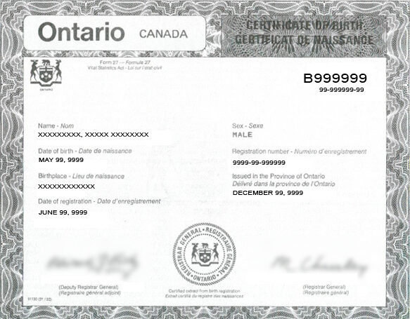 Canada General registrar birth certificate template in PSD format