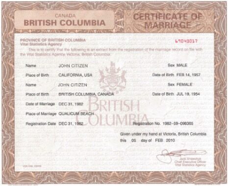 Canada Vital statistics agency certificate of marriage template in PSD format