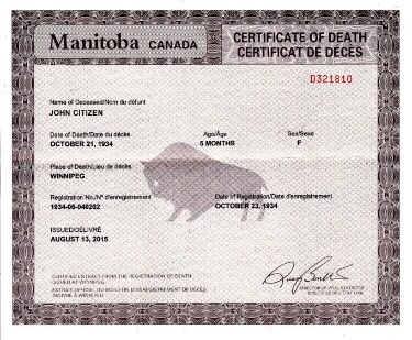 Canada Vital statistics departure death certificate template in PSD format