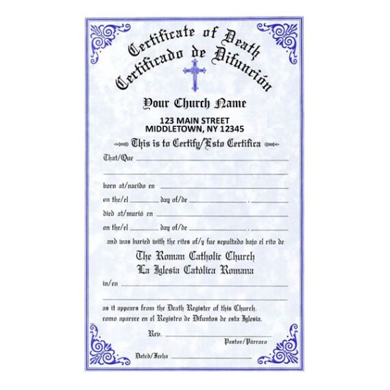 Certificate of death from church template in PSD format