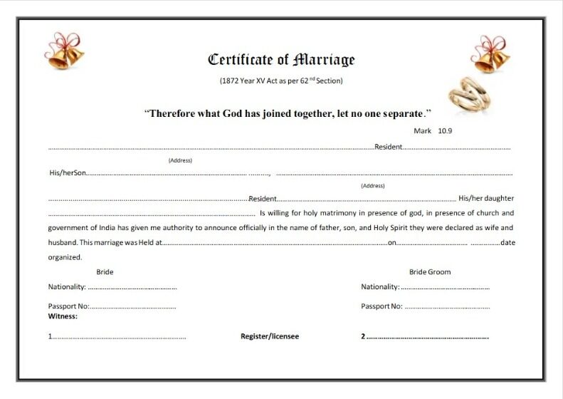 Certificate of marriage from registry template in PSD format