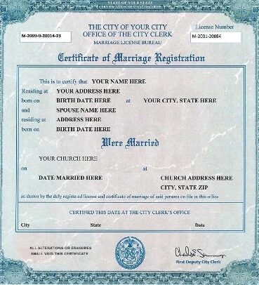 Certificate of marriage registration template in PSD format