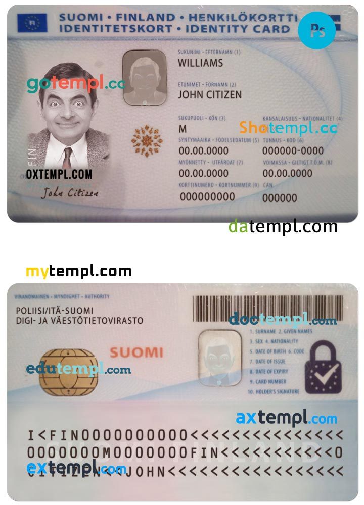 Finnish id card download PSD example, fully editable