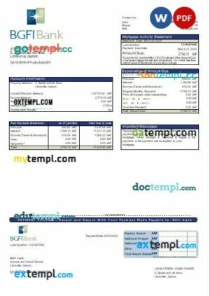 Gabon BGFI bank mortgage statement, editable template in PDF and Word