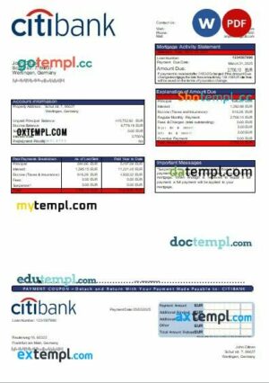 Germany Citibank bank mortgage statement, editable template in PDF and Word