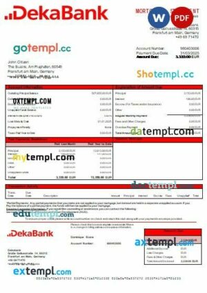 Germany Dekabank bank mortgage statement, editable template in PDF and Word