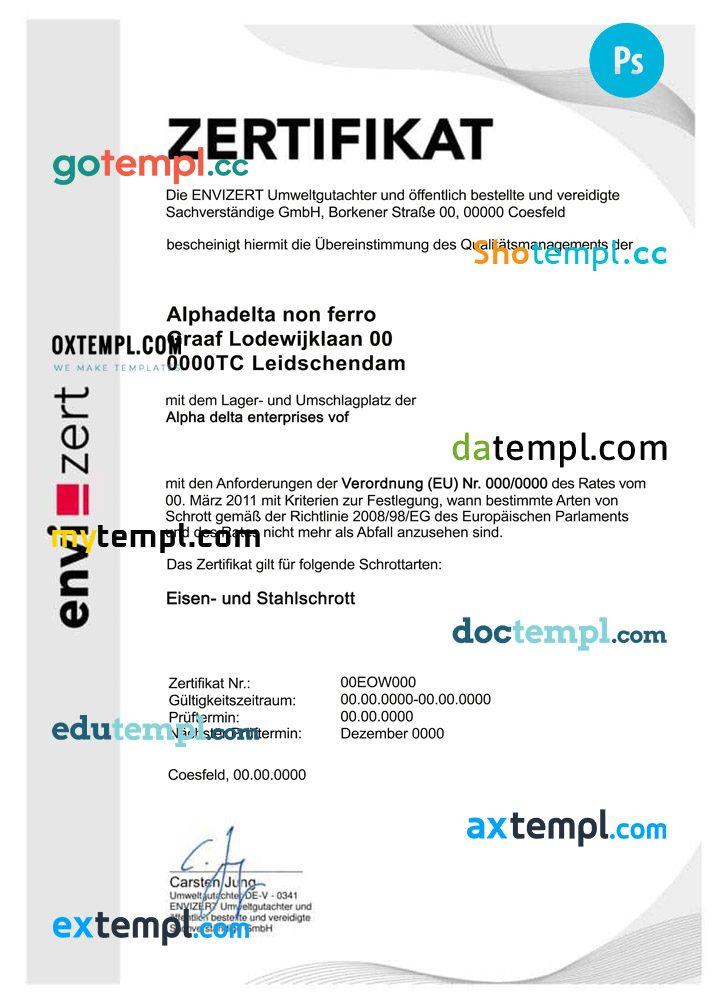 Germany Envizert GmbH zertifikat certificate PSD download template