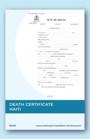 Haiti Ministry of justice death certificate template in PSD format