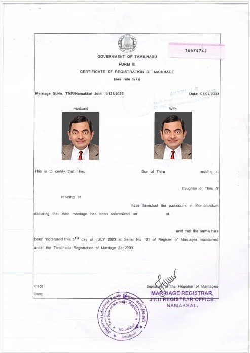 India Government of Tamilnadu certificate of marriage template in PSD format