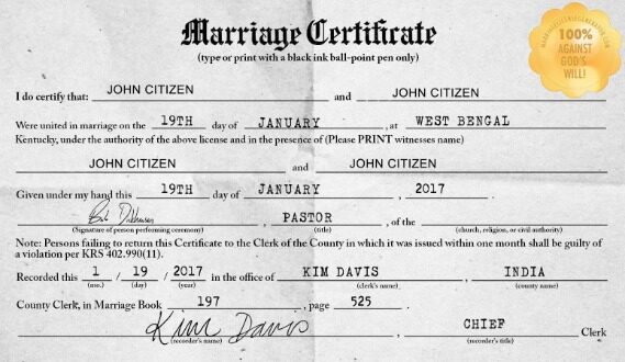 India Registrar of West Bengal marriage certificate template in PSD format