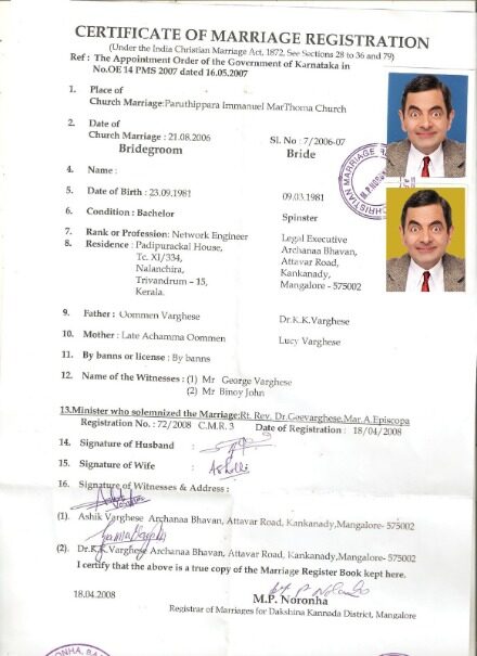 India Registrar of marriage certificate template in PSD format