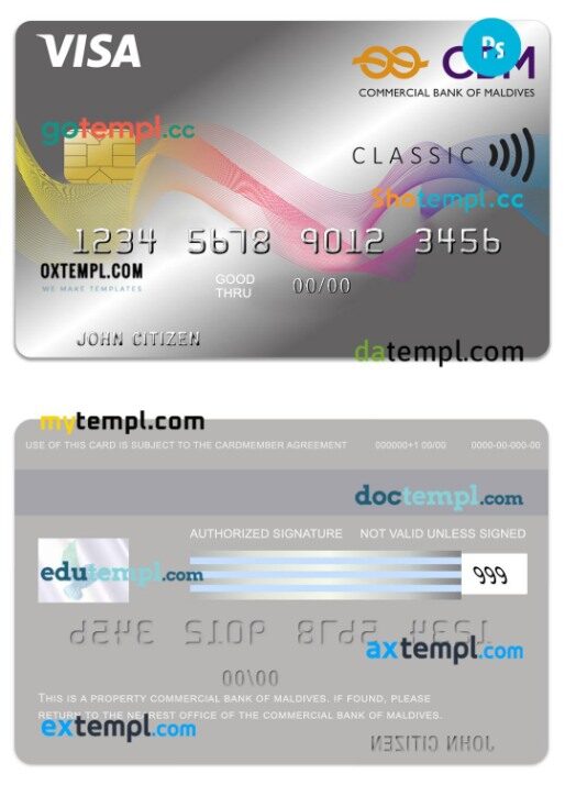 Maldives Commercial Bank of Maldives Visa Credit Card template in PSD format