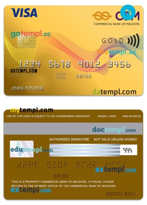 Maldives Commercial Bank of Maldives Visa Gold Card template in PSD format