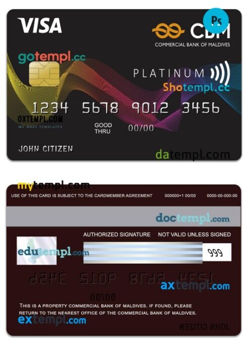 Maldives Commercial Bank of Maldives Visa Platinum Card template in PSD format