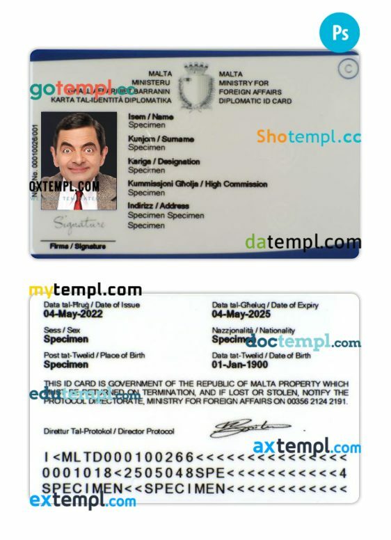 Malta diplomatic ID card PSD template
