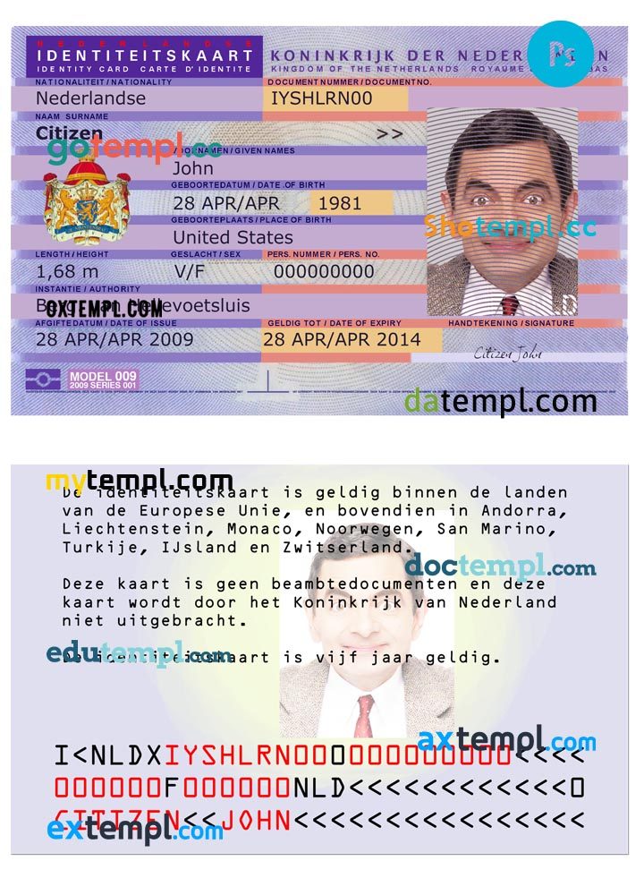 Dutch id card download PSD example, 2012 - present
