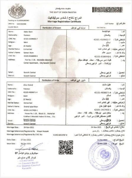 Pakistan Government of Sindh Pakistan marriage certificate template in PSD format