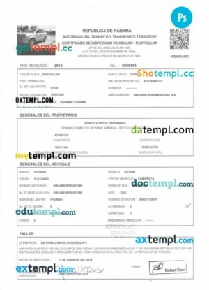 Panama vehicle registration certificate in PSD format