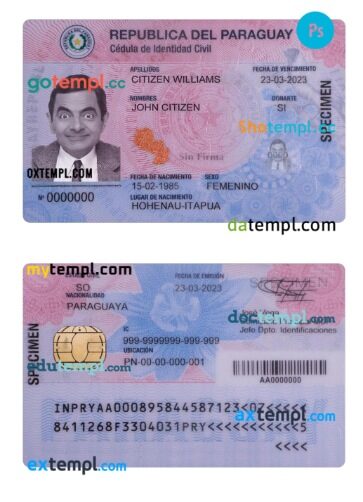 Paraguay identity card PSD template, 2023 - present