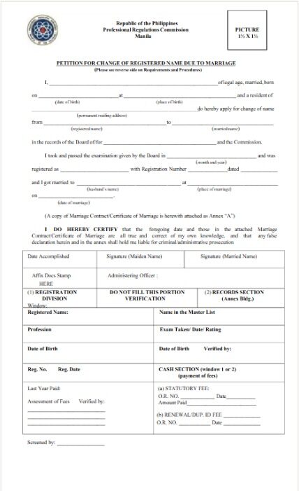 Philippines Professional regulations commission name change certificate template in PSD format