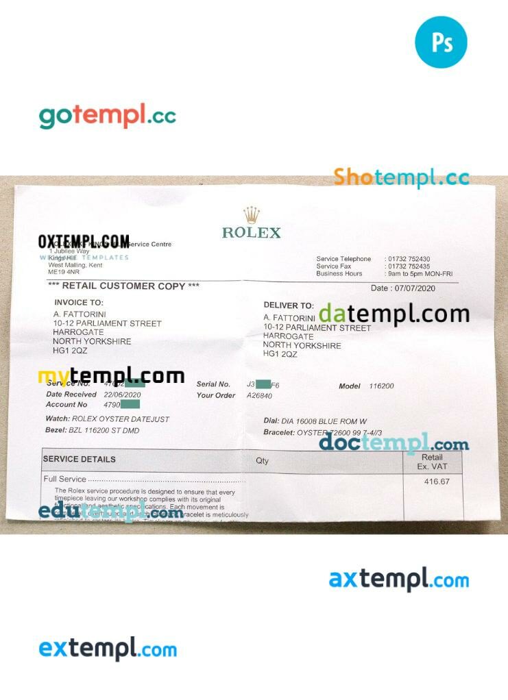 Rolex company payment check PSD template