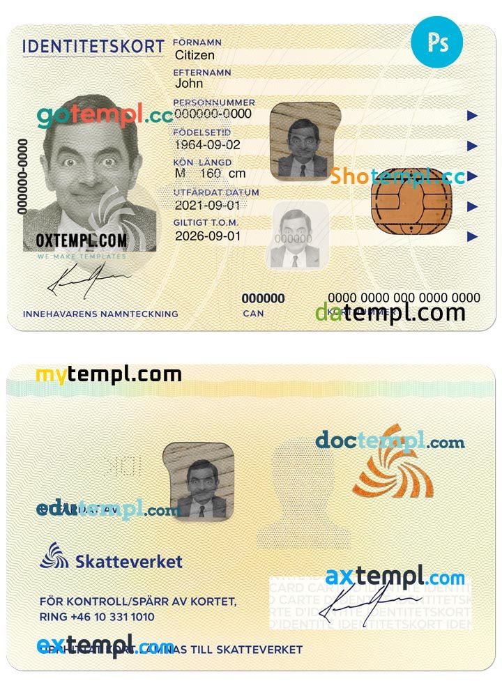 Swedish id card download PSD example, 2017 - present