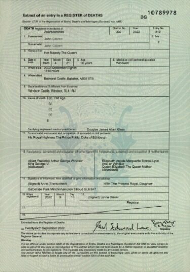 Scotland Register of deaths death certificate template in PSD format