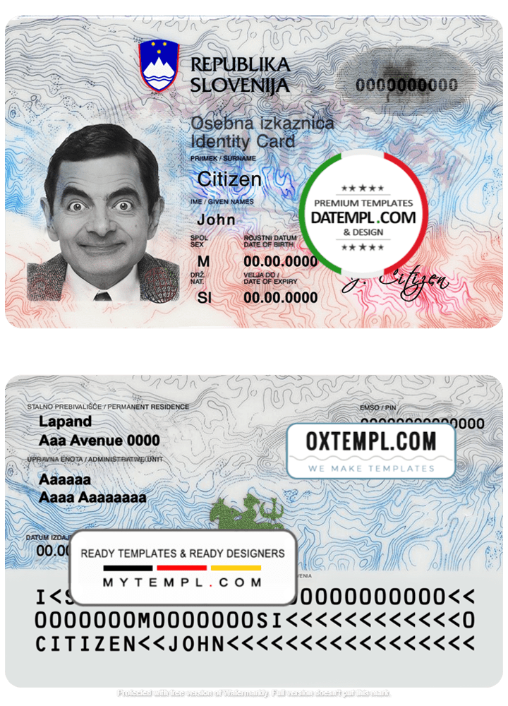 Slovenian ID example in PSD format