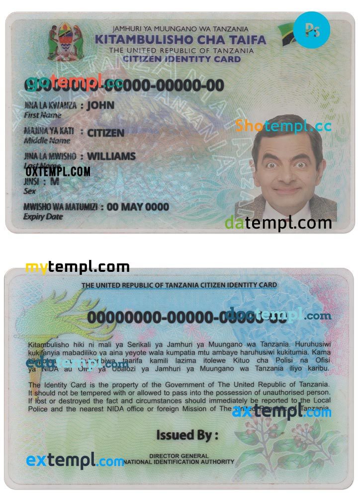 Tanzania id card download PSD example, with fonts, version 2