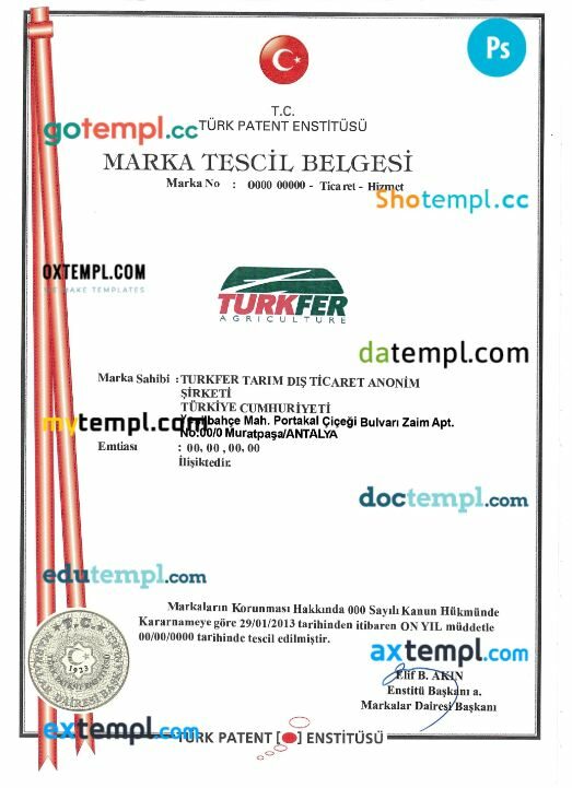 Turkey company registration certificate PSD template