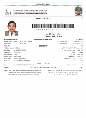 UAE e-visa template in Word and PDF formats, version 8