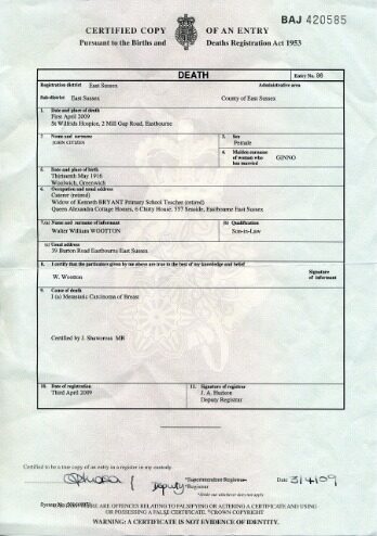 UK Births and deaths Registry of East Sussex death certificate template in PSD format