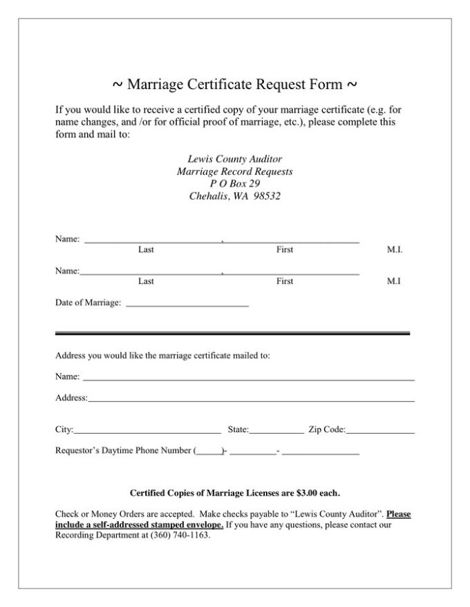 USA Chehalis county marriage certificate template in PSD format