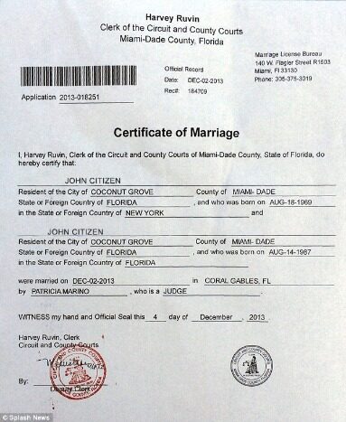 USA Circuit and county courts marriage certificate template in PSD format