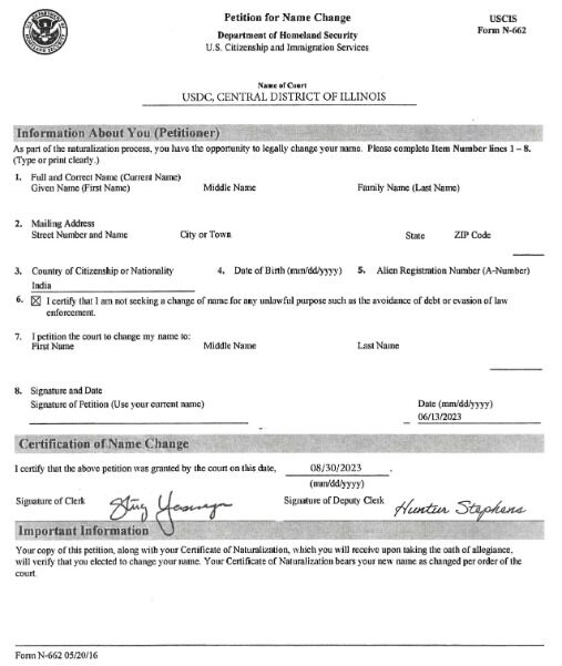 USA Citizenship and immigration services name change certificate template in PSD format