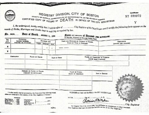 USA Commonwealth of Massachusetts death certificate template in PSD format