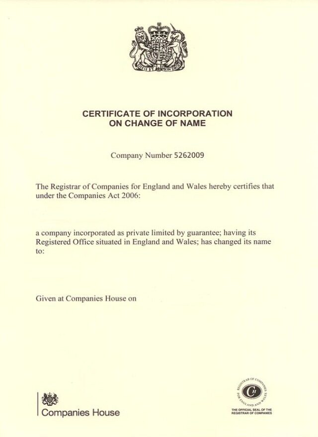 USA Companies house certificate of incorporation of name change template in PSD format