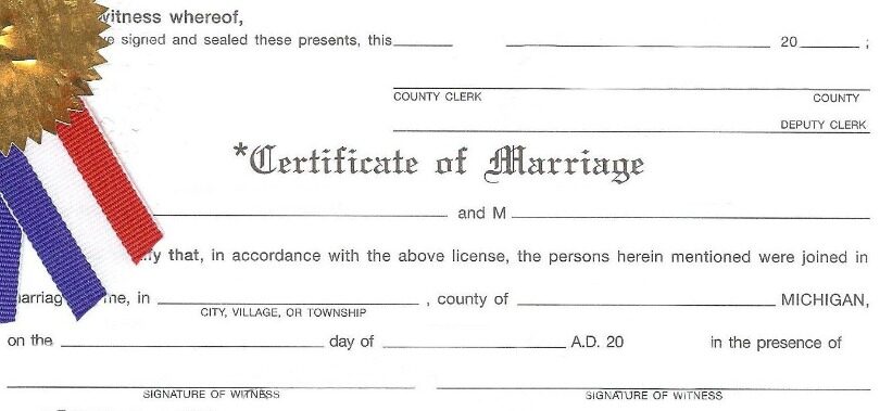 USA County of Michigan marriage certificate template in PSD format
