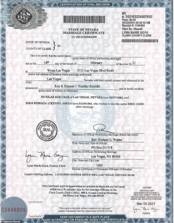 USA County of clark marriage certificate template in PSD format