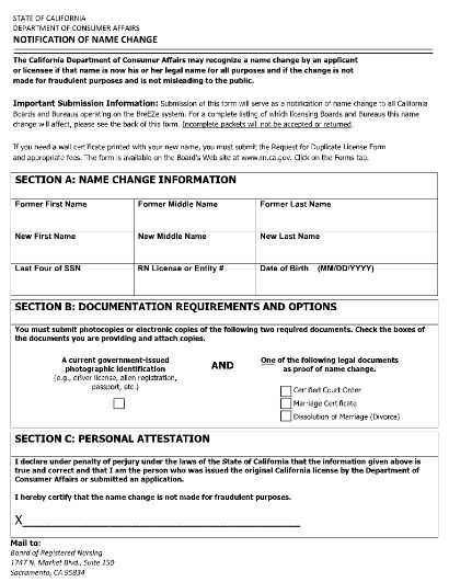 USA Department of costumer affairs of Sacramento name change certificate template in PSD format