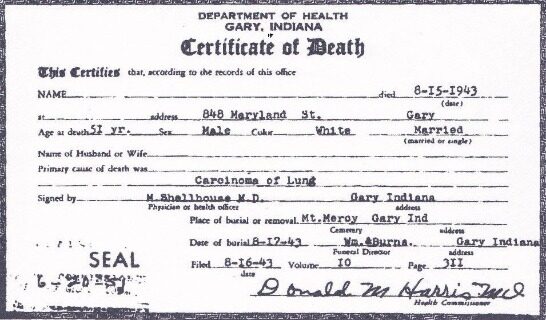 USA Department of health Indiana death certificate template in PSD format