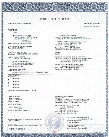 USA Department of health death certificate template in PSD format