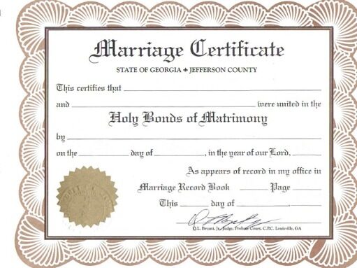 USA Georgia marriage registrar marriage certificate template in PSD format
