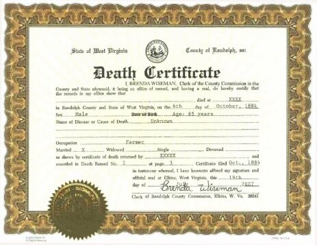 USA Randolph county commission death certificate template in PSD format