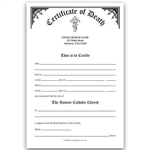 USA Roman Catholic Church death certificate template in PSD format