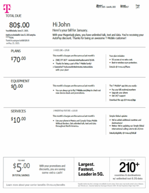 USA T-mobile utility bill template in Word and PDF formats, version 3